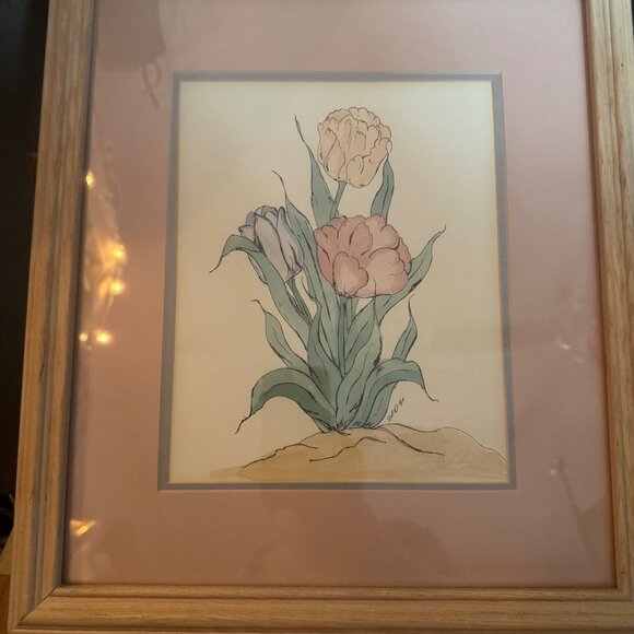 Judy Labrum Handpainted Watercolor Tulip Artwork Framed Limited Edition Matte Fr - Picture 1 of 6